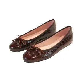 37650 - Brown Croc Leather Flats for Teen/Women by Pretty Ballerinas