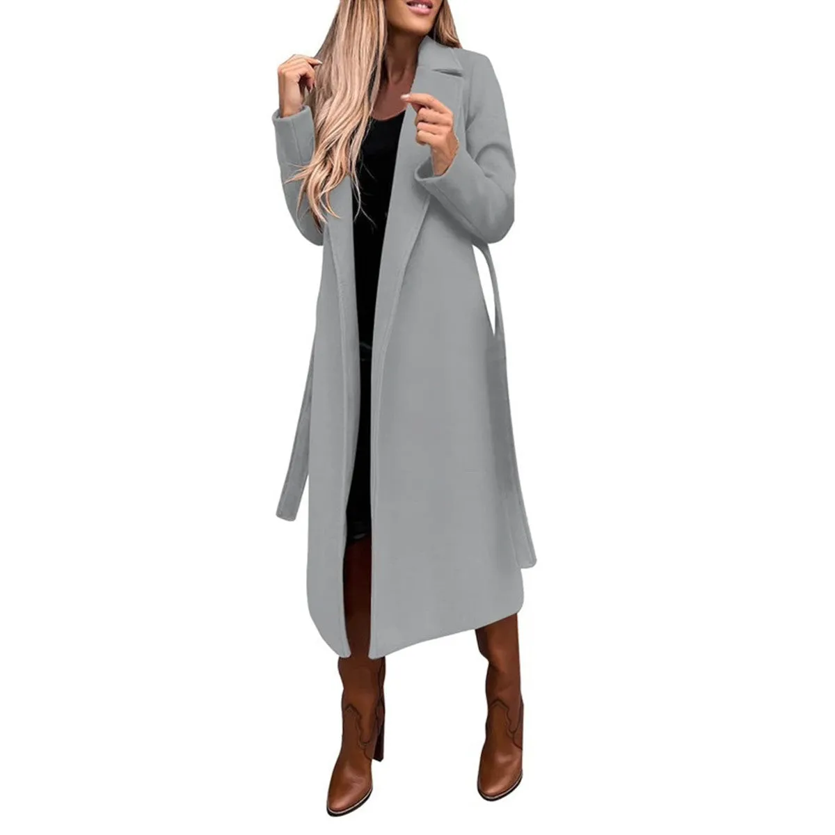 Anne – Fashionable Long Woolen Coat with Lace-Up