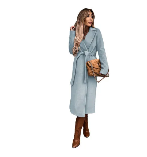 Anne – Fashionable Long Woolen Coat with Lace-Up