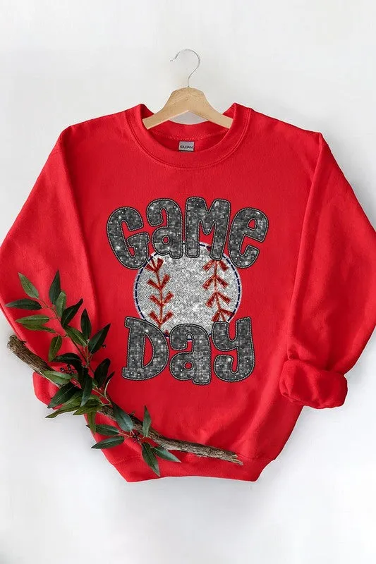 Baseball Game Day Faux Sequins Graphic Sweatshirts