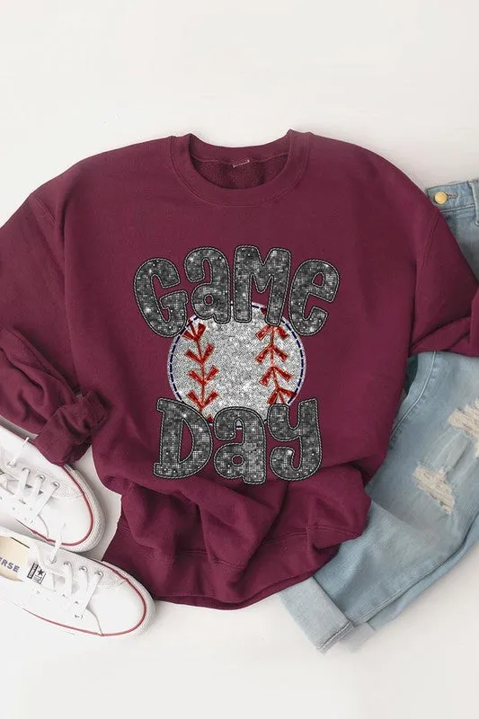 Baseball Game Day Faux Sequins Graphic Sweatshirts