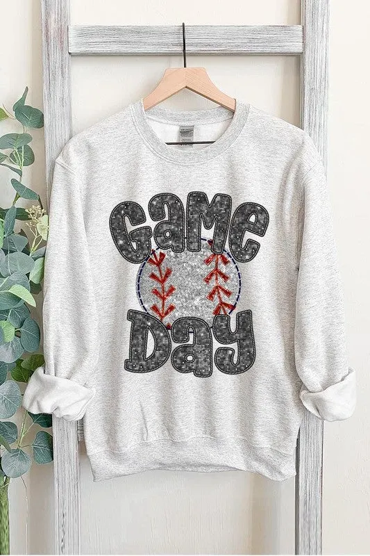 Baseball Game Day Faux Sequins Graphic Sweatshirts