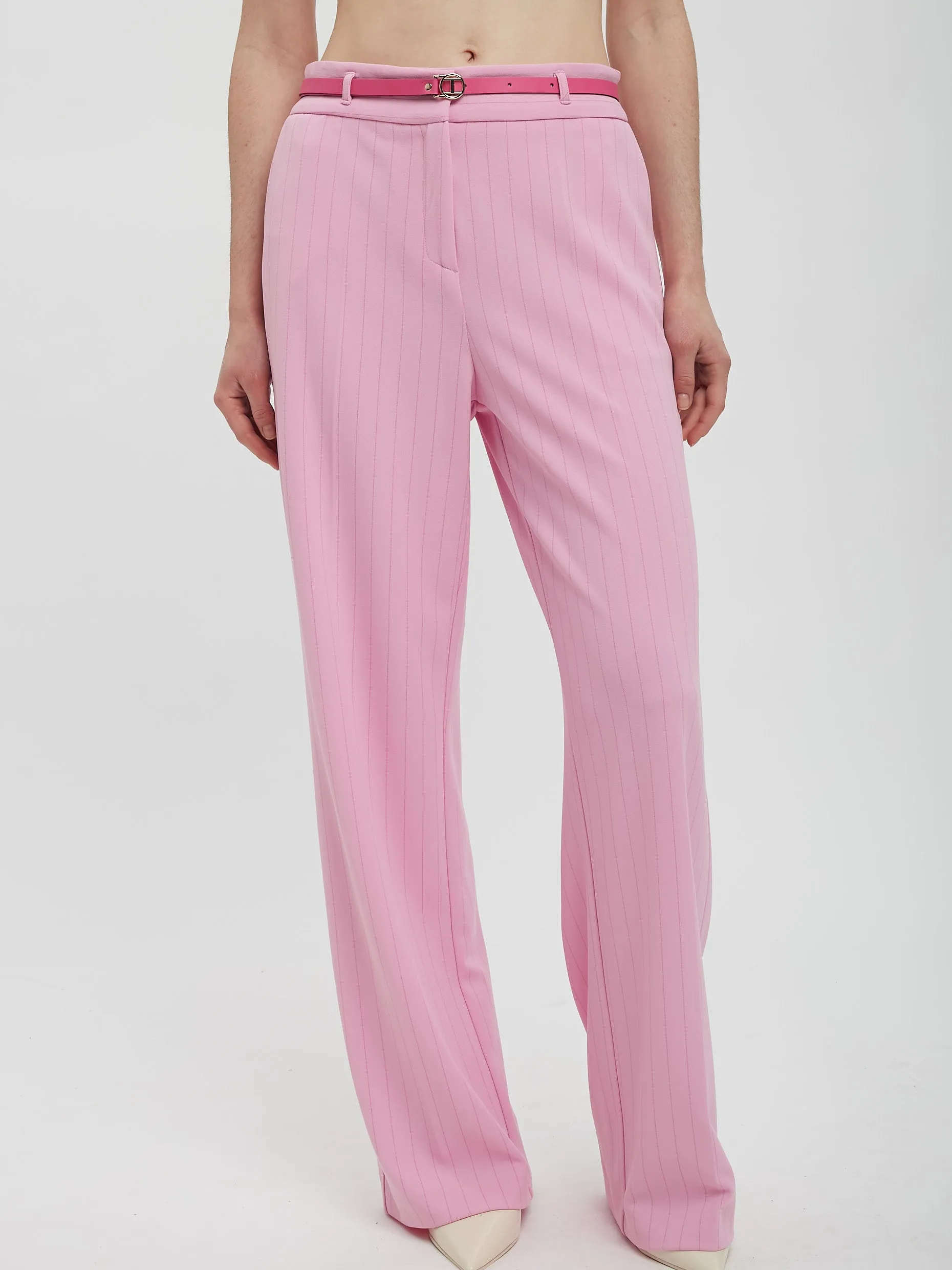 Belted Pinstripe Trousers