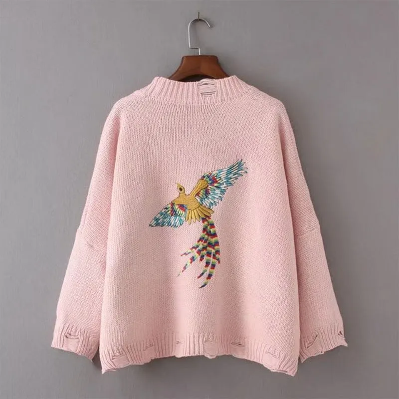 Bird Embroidery V-neck Cut Out Button Cardigan