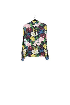 Black oversized-fit floral print shirt