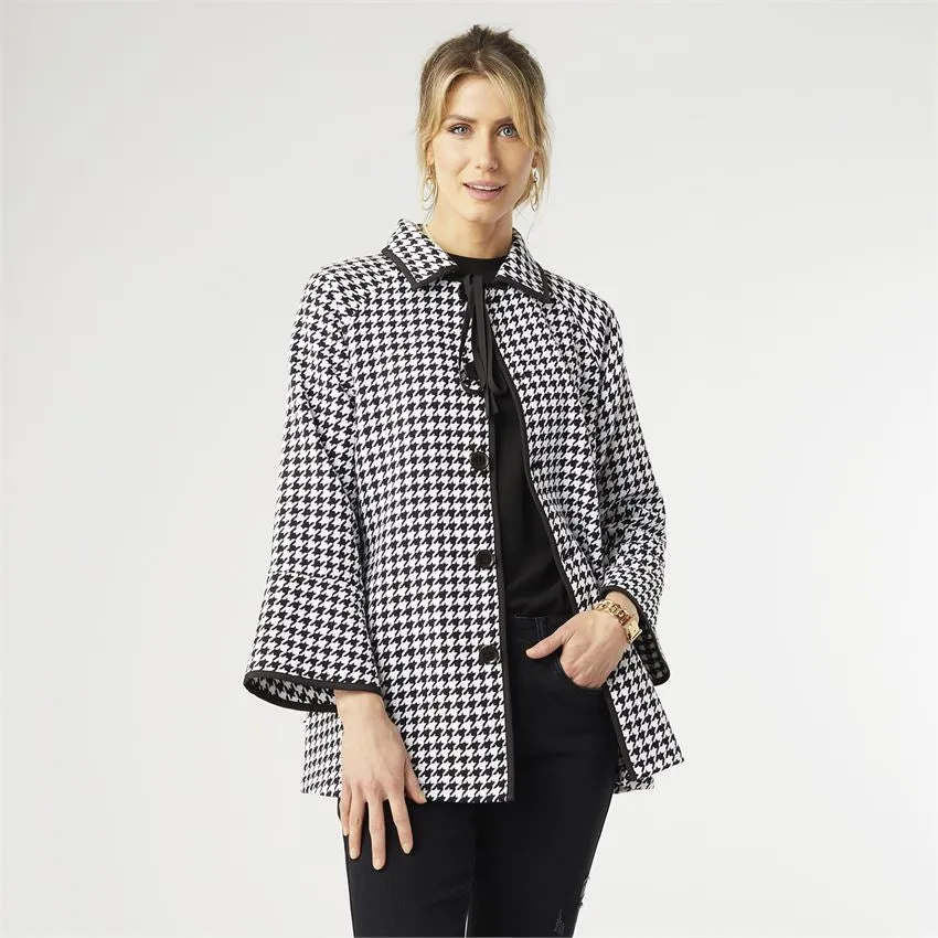 Blair Houndstooth Button-Up Coat - Black/White