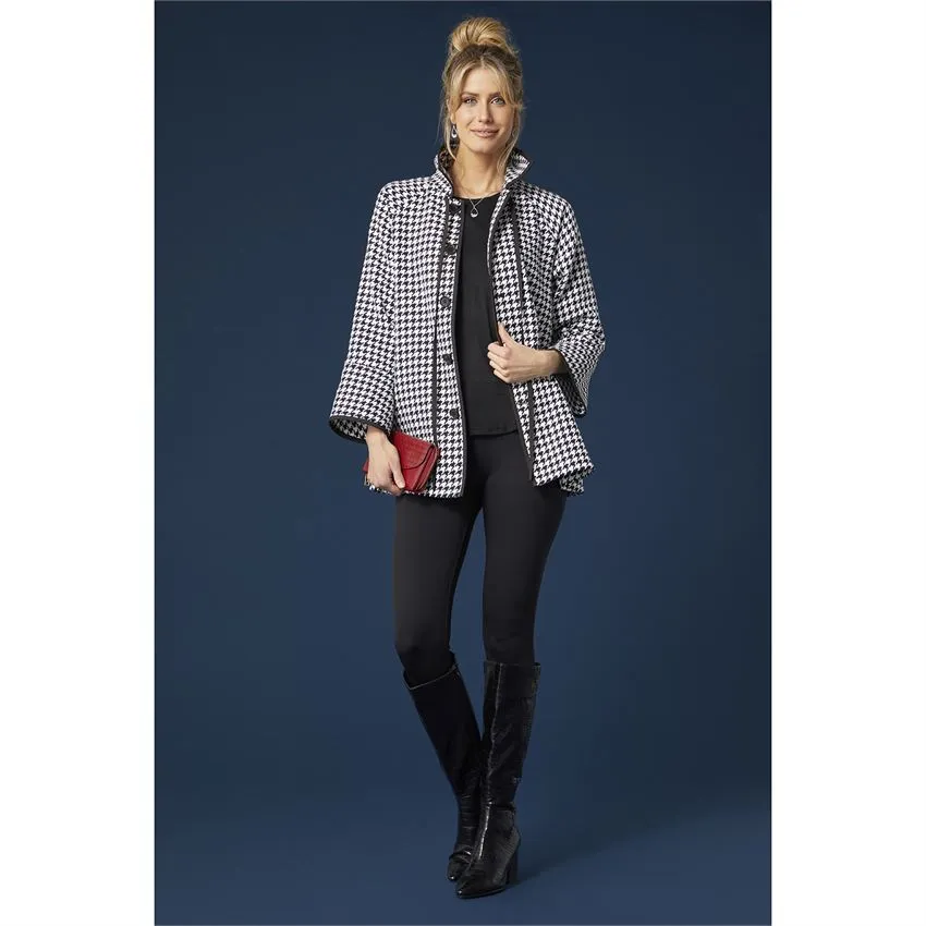 Blair Houndstooth Button-Up Coat - Black/White