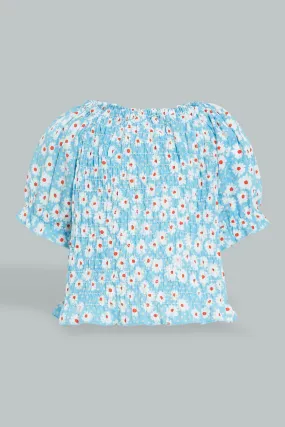 Blue Crinkled Blouse For Baby Girls