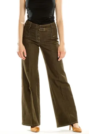 Brown Textured Chic Wide-Leg Pants