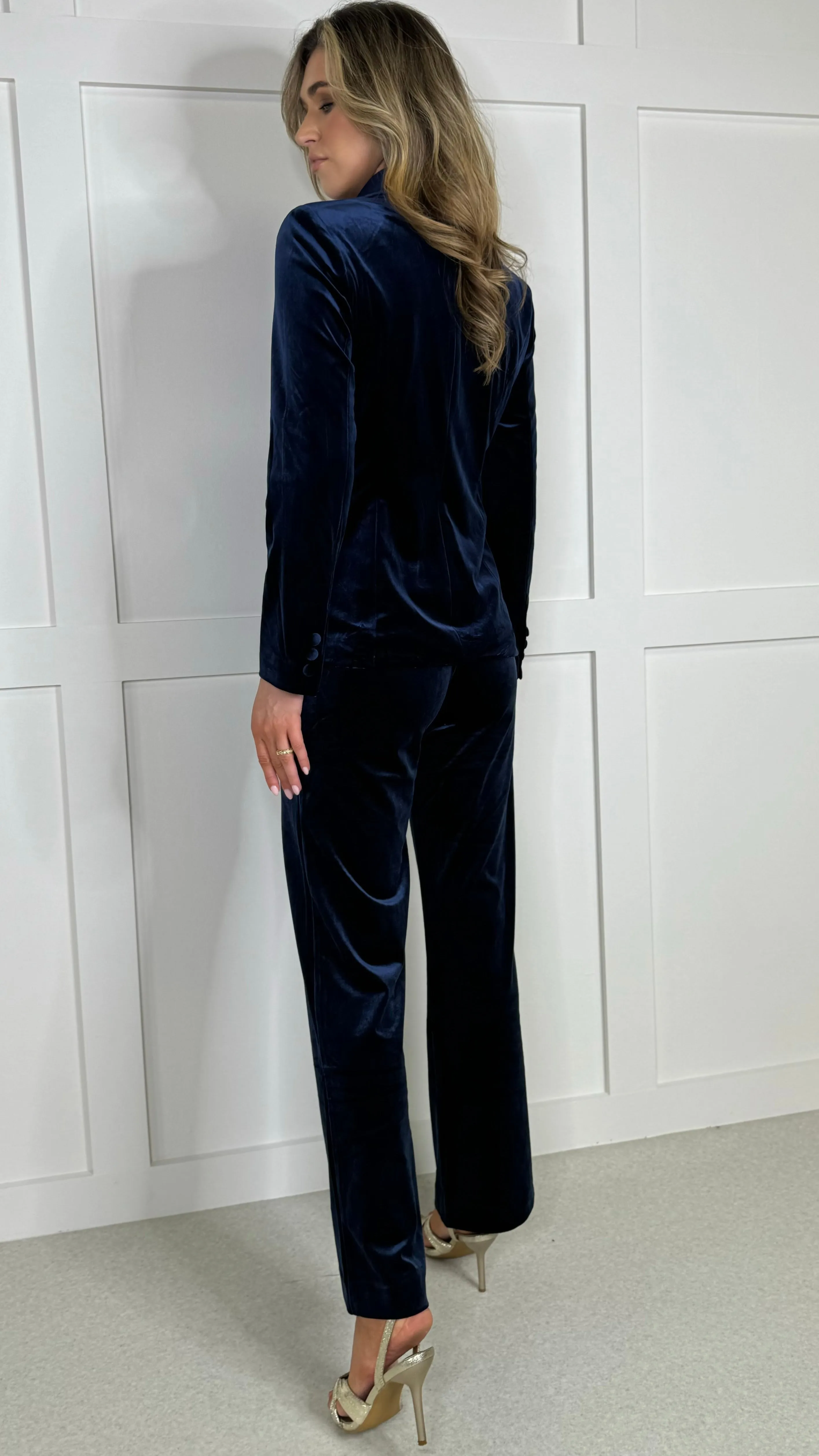 Carina Navy Velvet Trousers & Blazer Co-Ord