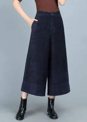 Chic Blue Pockets Button Straight Fall Pants