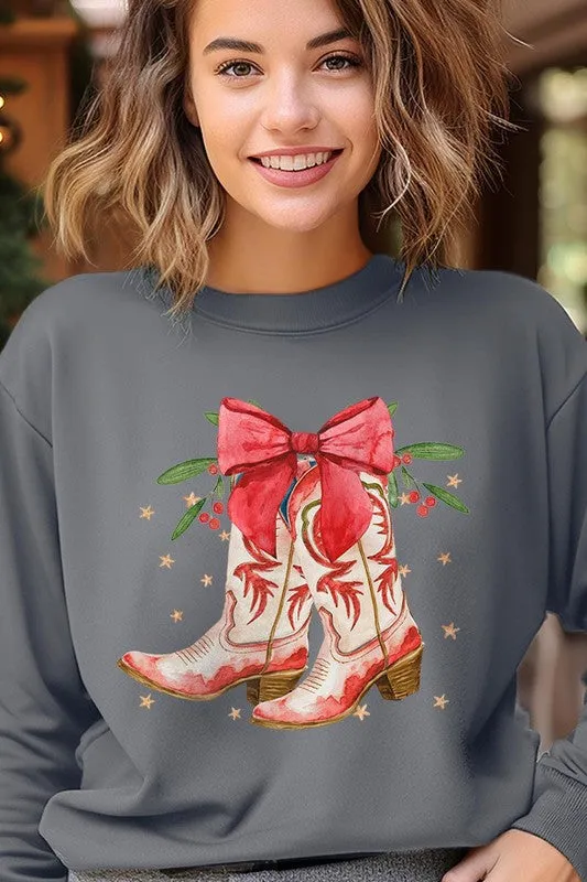 Christmas Cowgirl Boots Graphic Fleece Sweatshirts