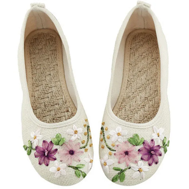 Comfortable  Flower  Slip On Cotton Fabric Flats