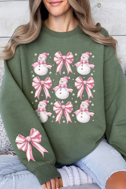 Coquette Bow Pink Snowman Graphic Sweatshirts