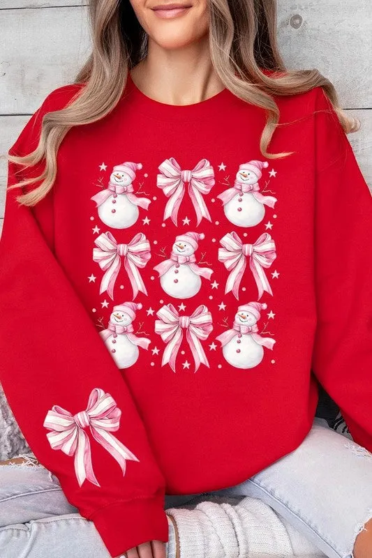 Coquette Bow Pink Snowman Graphic Sweatshirts