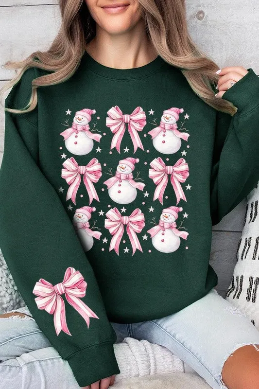 Coquette Bow Pink Snowman Graphic Sweatshirts