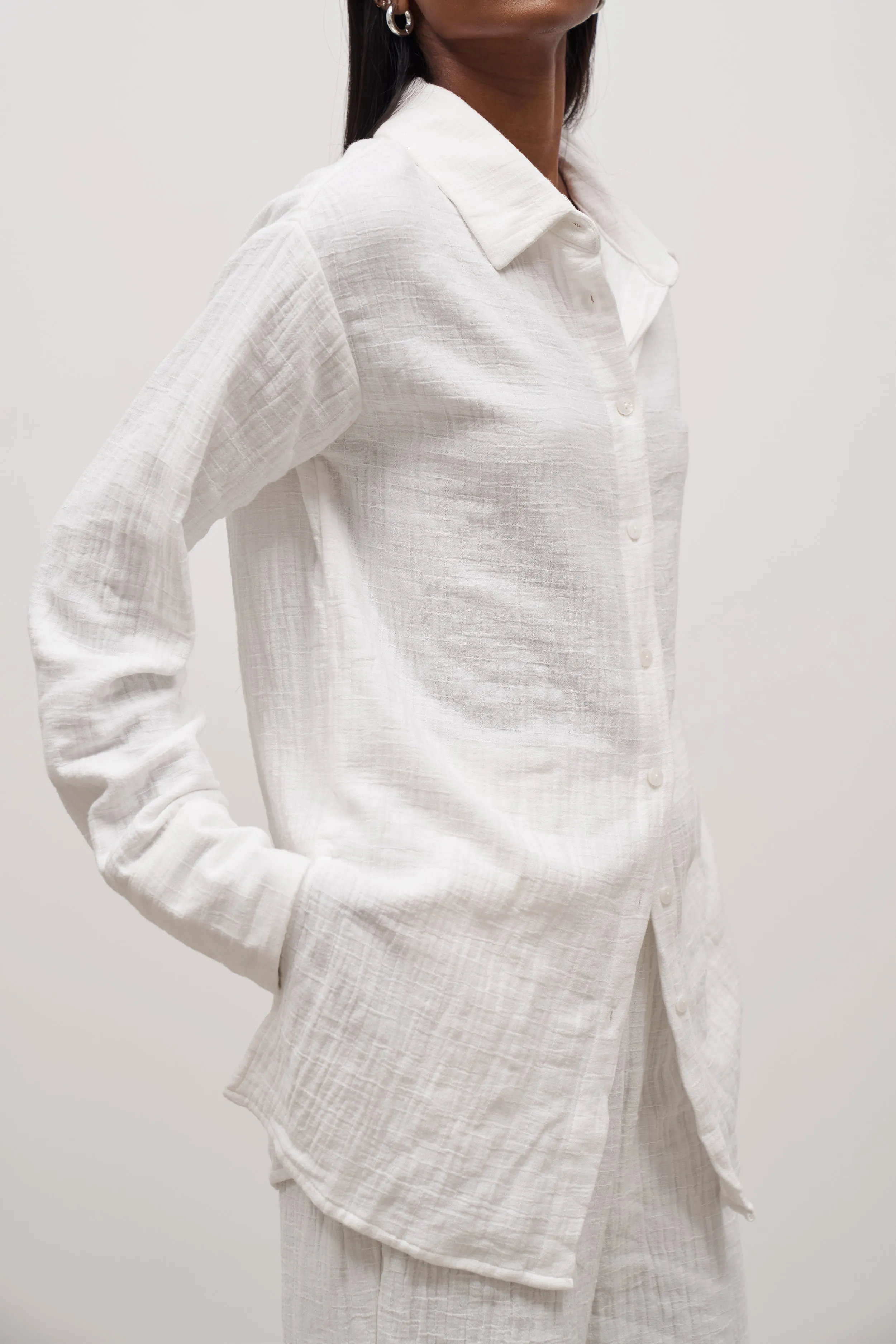 Cotton Crinkle Oversized Shirt - Ivory