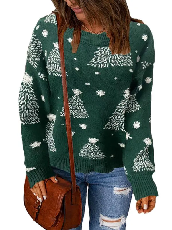 Cozy Festive Drop-Shoulder Knit Sweater for Women - Chic & Comfortable Fashion Top