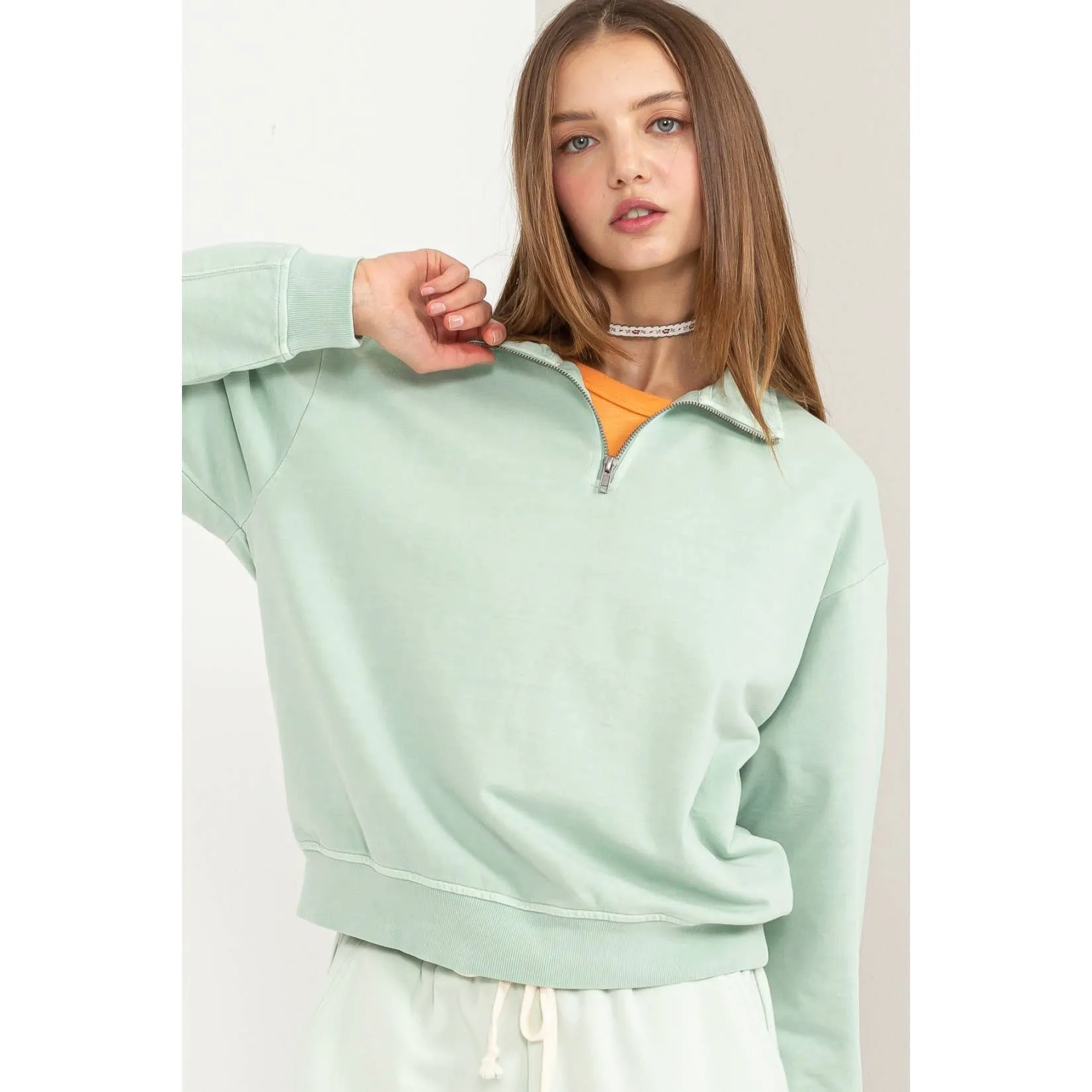 D-HALF ZIP LONG SLEEVE SWEATSHIRT