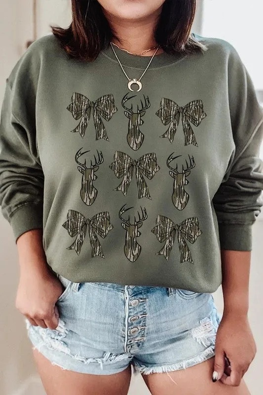 Deer Hunting Camo Bow Graphic Fleece Sweatshirts