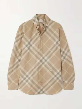 Embroidered checked cotton-twill shirt