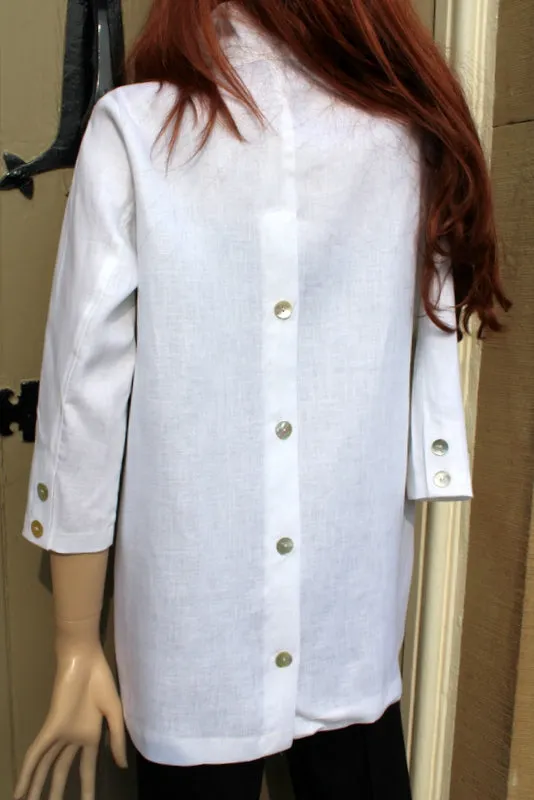 EVA TRALALA Womens White Linen Shirt NUAGE with Front-and-Back-Buttoning