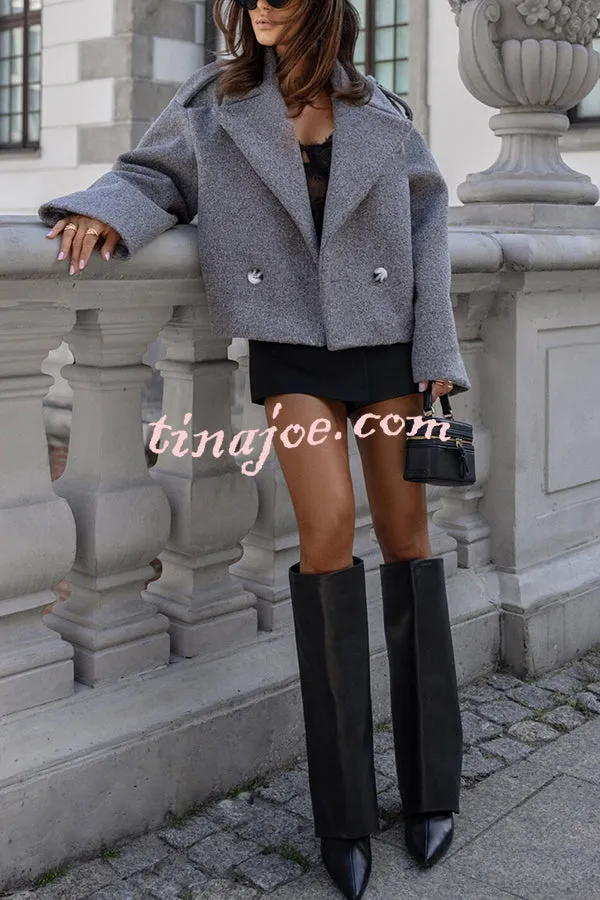 Fashionable British Lapel Long Sleeve Crop Jacket