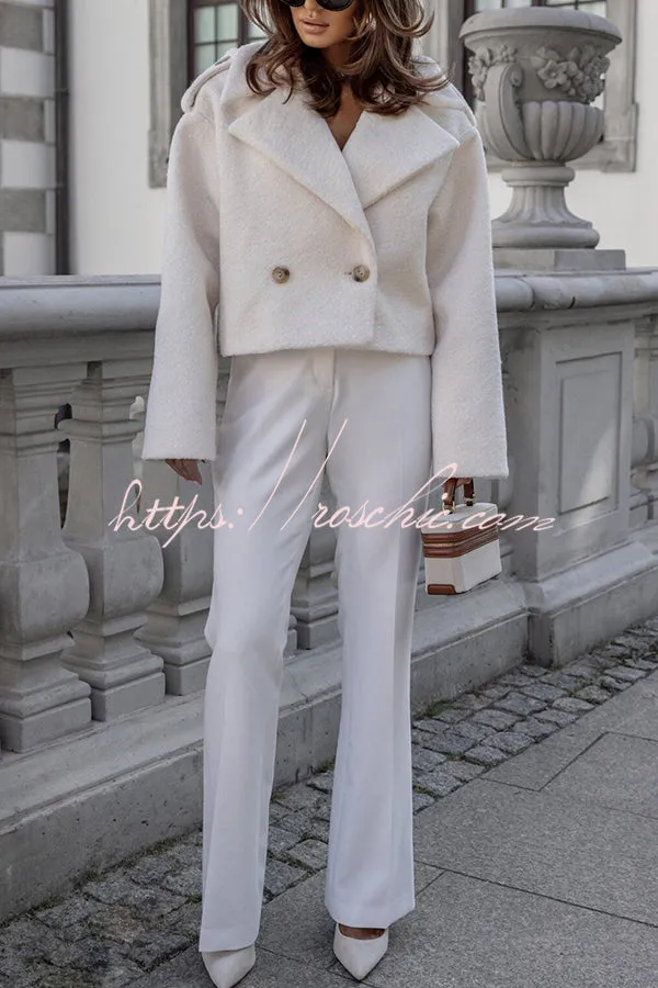 Fashionable British Lapel Long Sleeve Crop Jacket