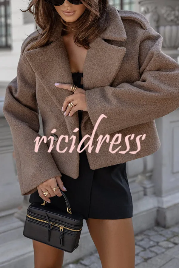 Fashionable British Lapel Long Sleeve Crop Jacket