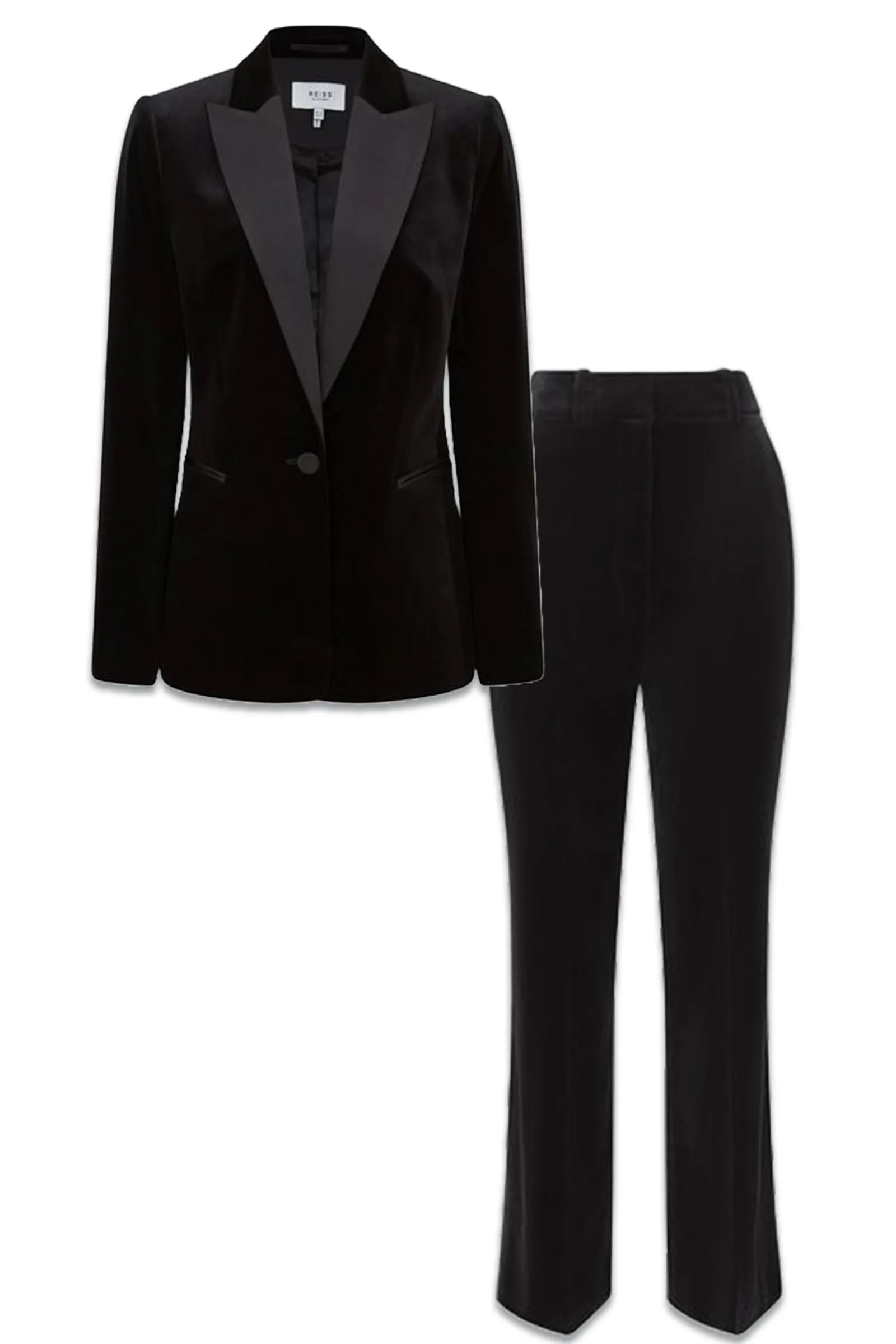 Fitted Velvet Single Breasted Suit Blazer and Flared Trousers