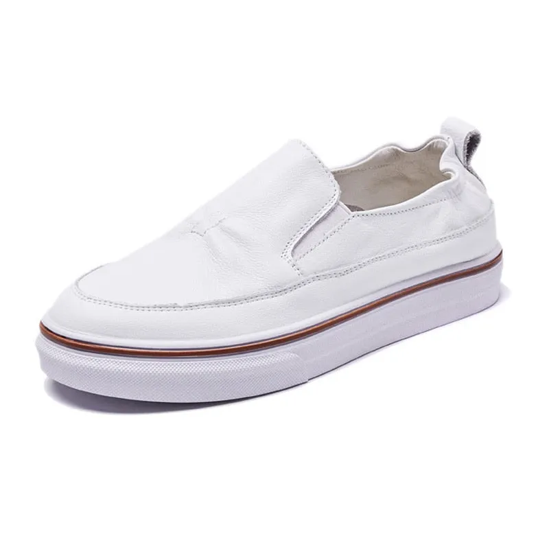 Genuine Leather Shoes Women Flats Casual Woman White Sneakers Cow Leather Female Footwear Soft Comfortable A1535