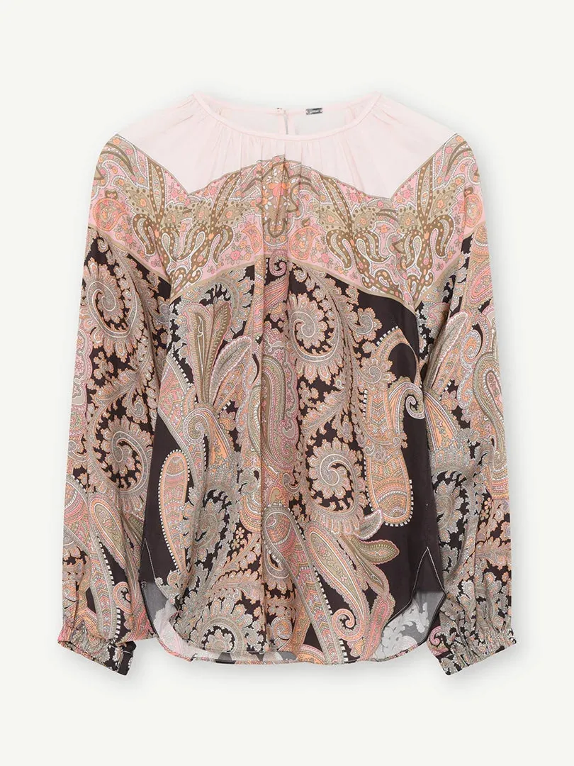 Gustav Sharon Pink/Brown Paisley Print Blouse