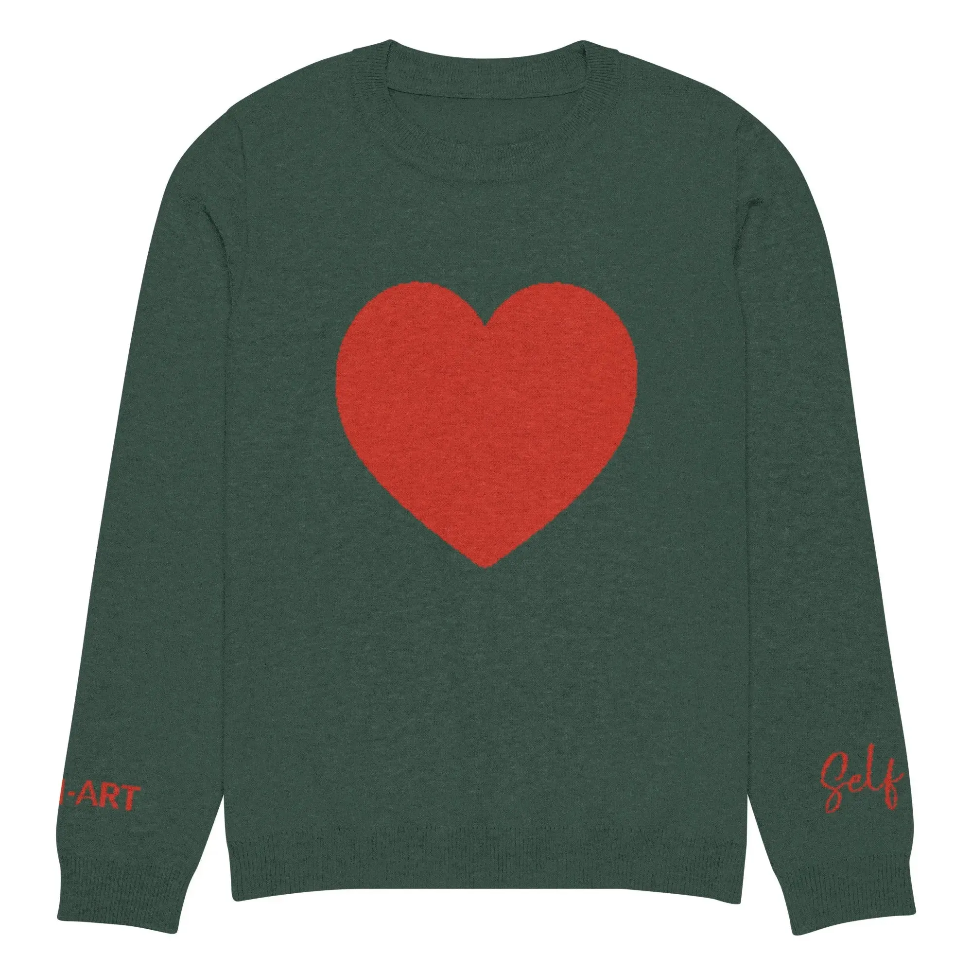 Heart - Knitted crew neck sweater PINE