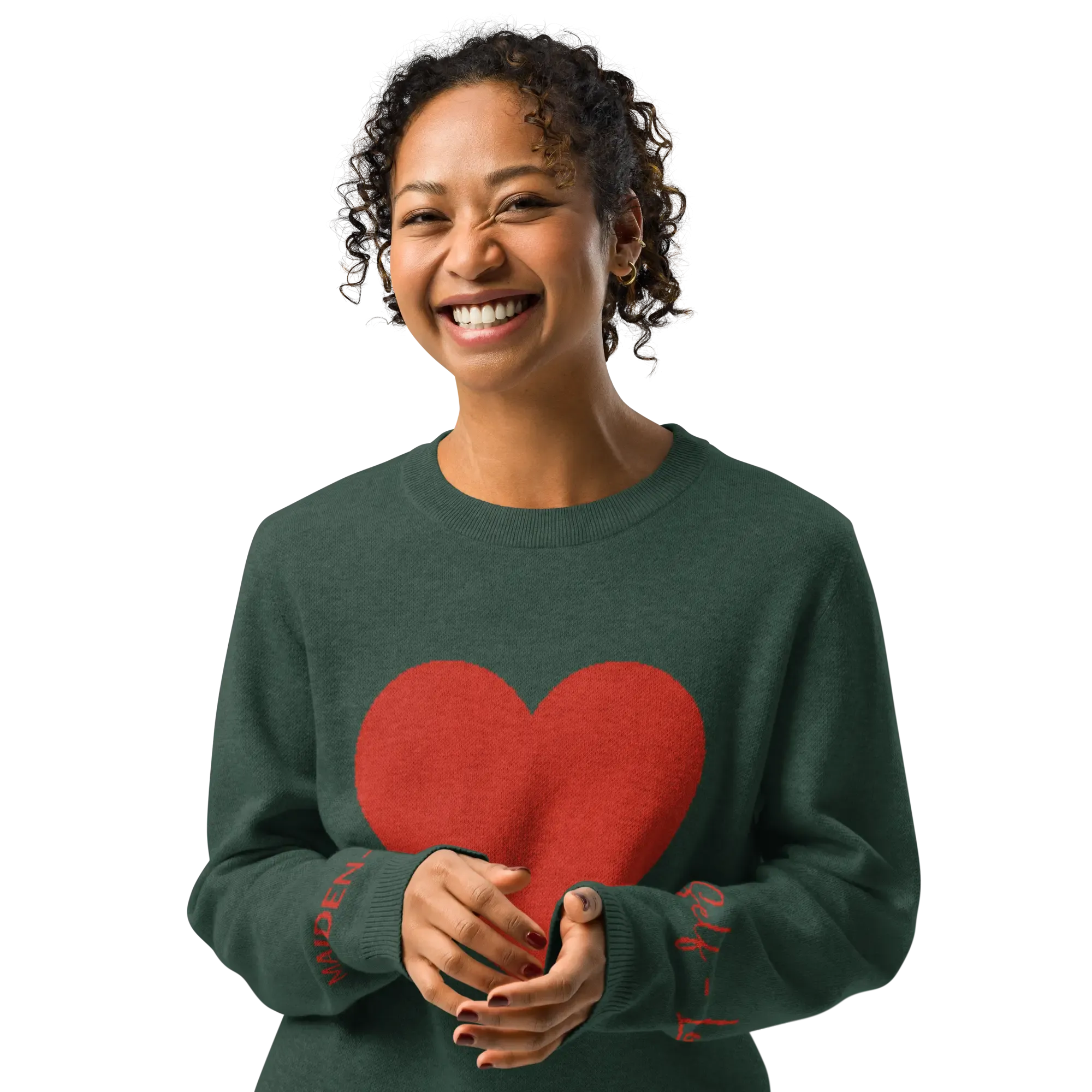 Heart - Knitted crew neck sweater PINE