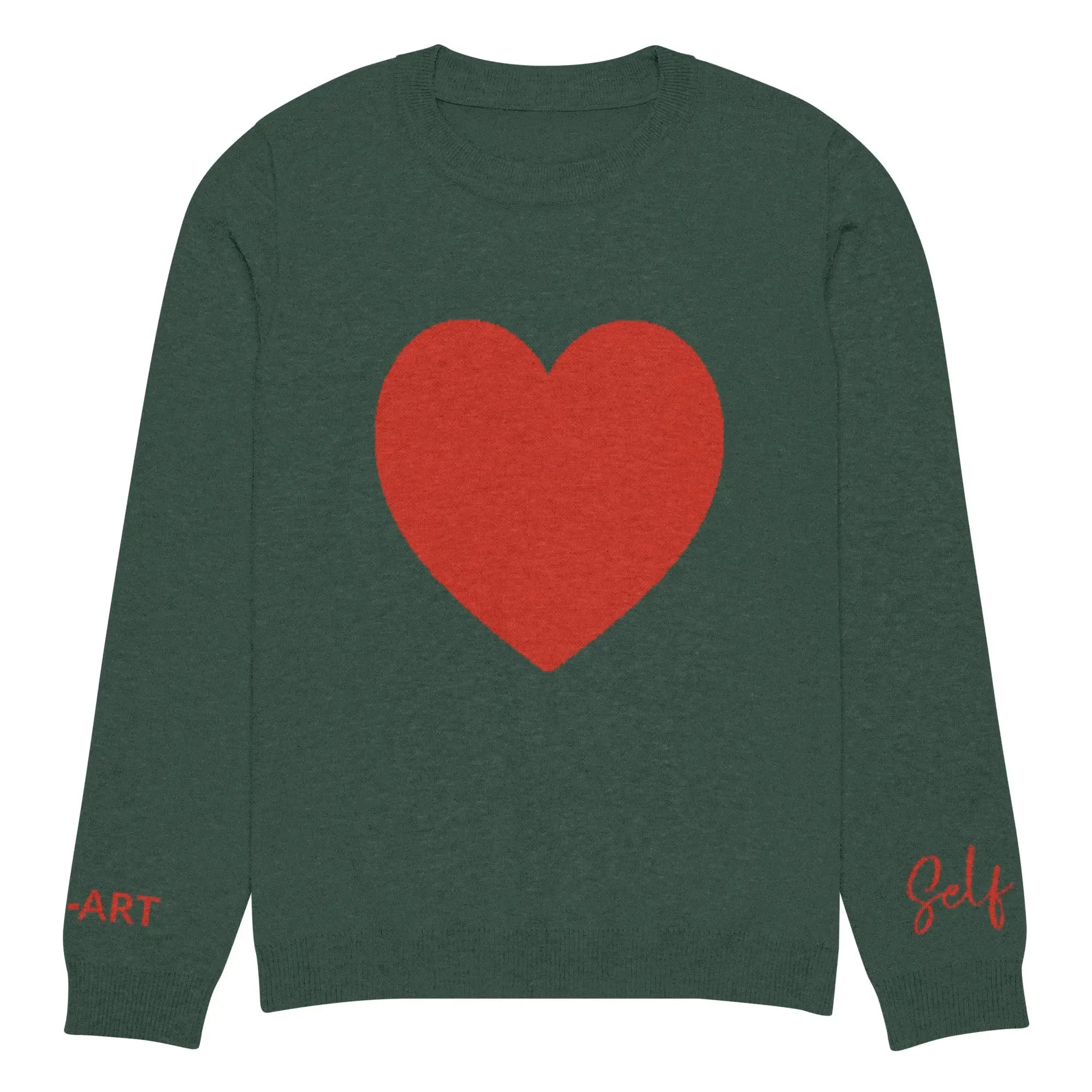 Heart - Knitted crew neck sweater PINE