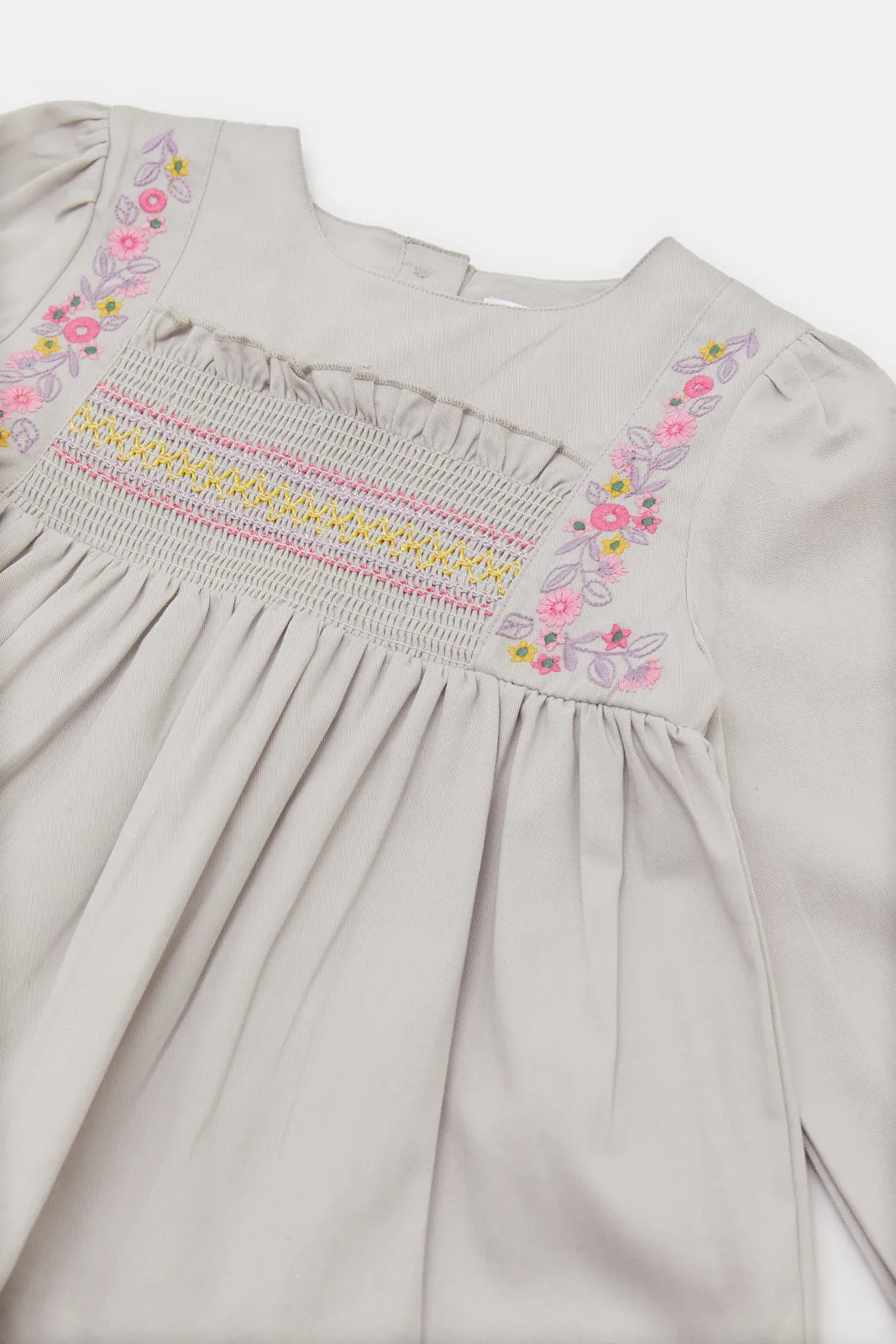 Infant Girls Grey Embroidered Blouse