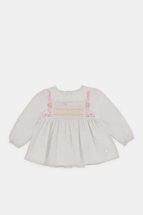 Infant Girls Grey Embroidered Blouse