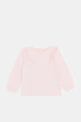 Infant Girls Pink Embroidered Frill Sweat T-Shirt