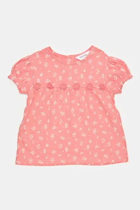 Infant Girls Pink Flower Printed Blouse