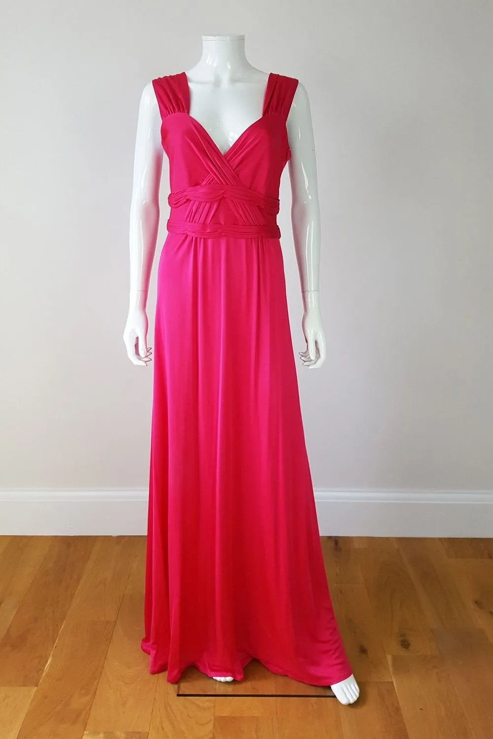 ISSA Hot Pink Jersey Silk Grecian Style Maxi Dress (UK 12)