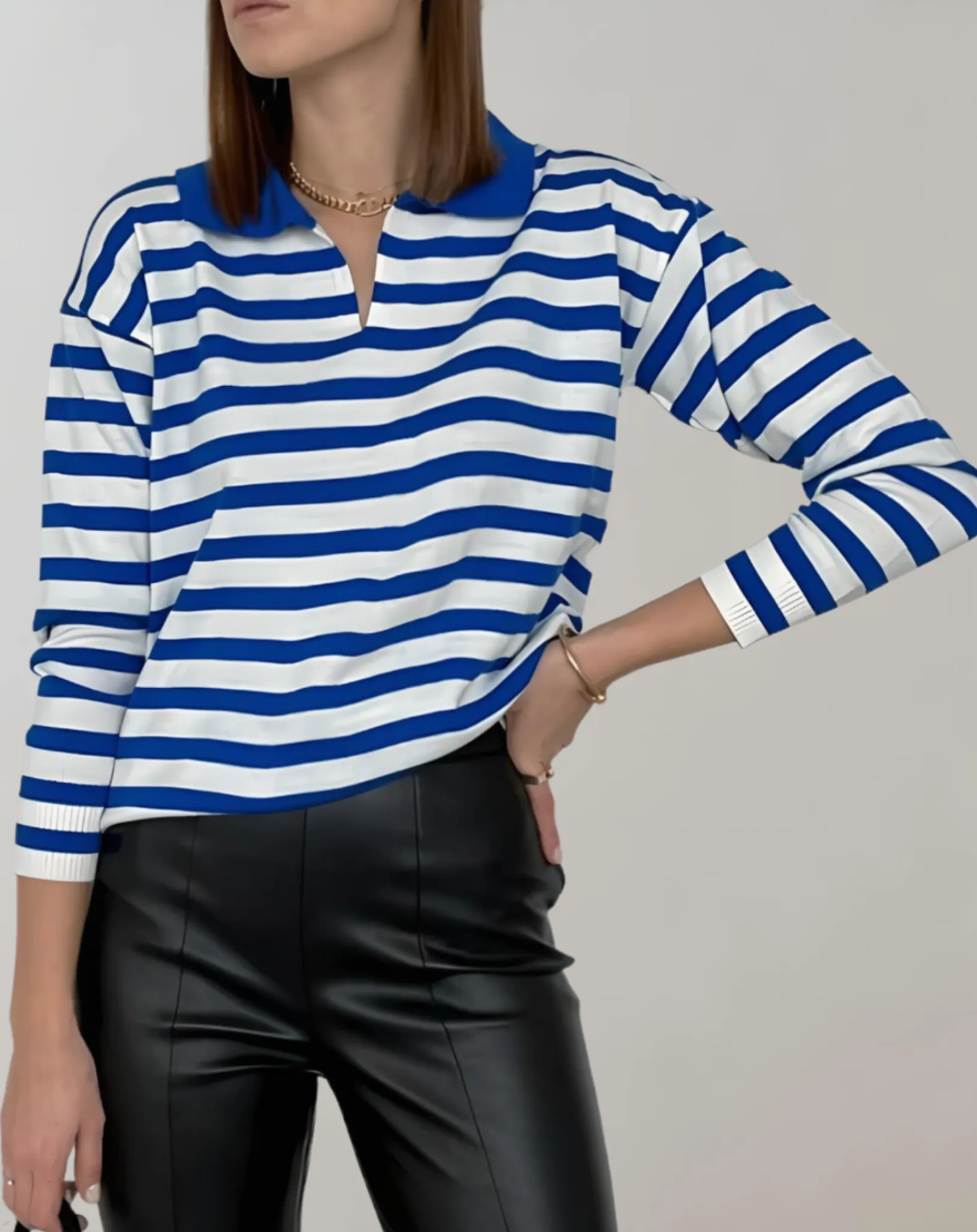 Janice - Stylish and Comfortable Oversize Striped Women's Round Neck Sweater