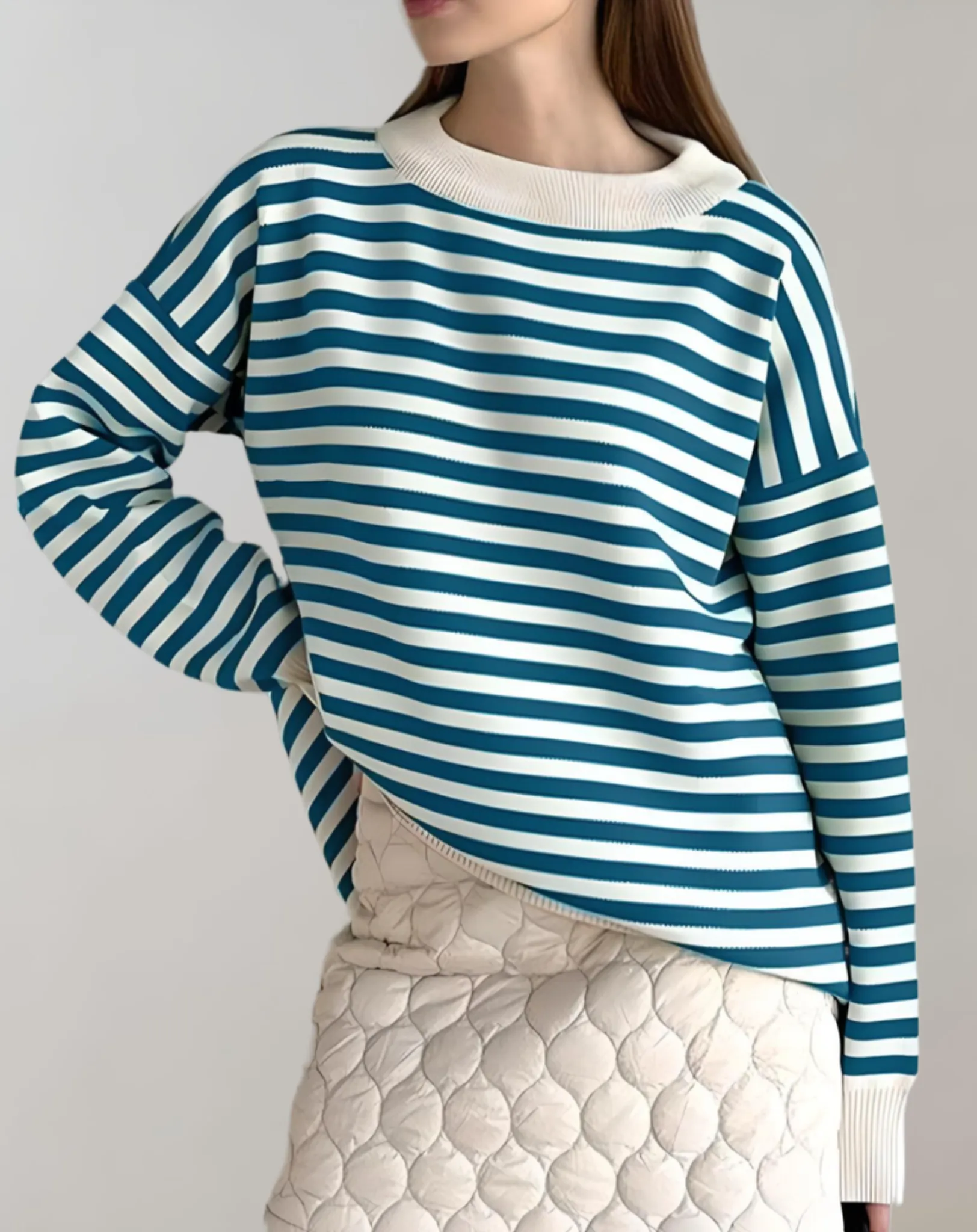 Janice - Stylish and Comfortable Oversize Striped Women's Round Neck Sweater