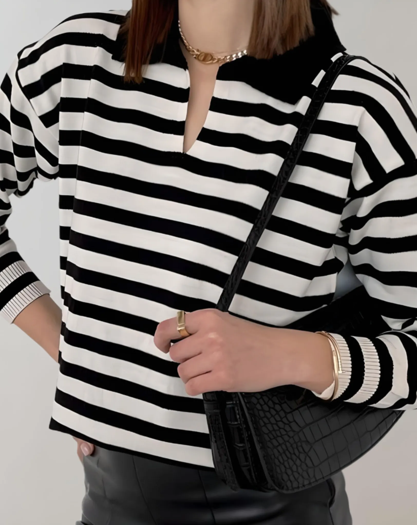 Janice - Stylish and Comfortable Oversize Striped Women's Round Neck Sweater