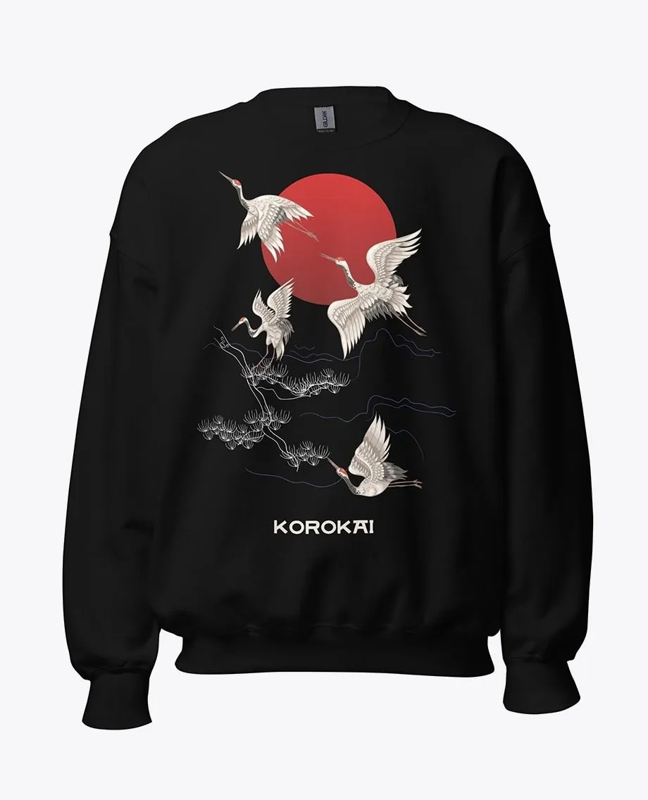 Japanese Crane Sunrise Sweatshirt