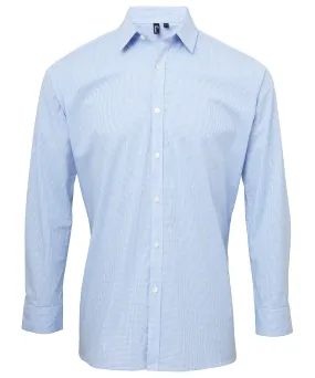 Light Blue/White - Microcheck (Gingham) long sleeve cotton shirt