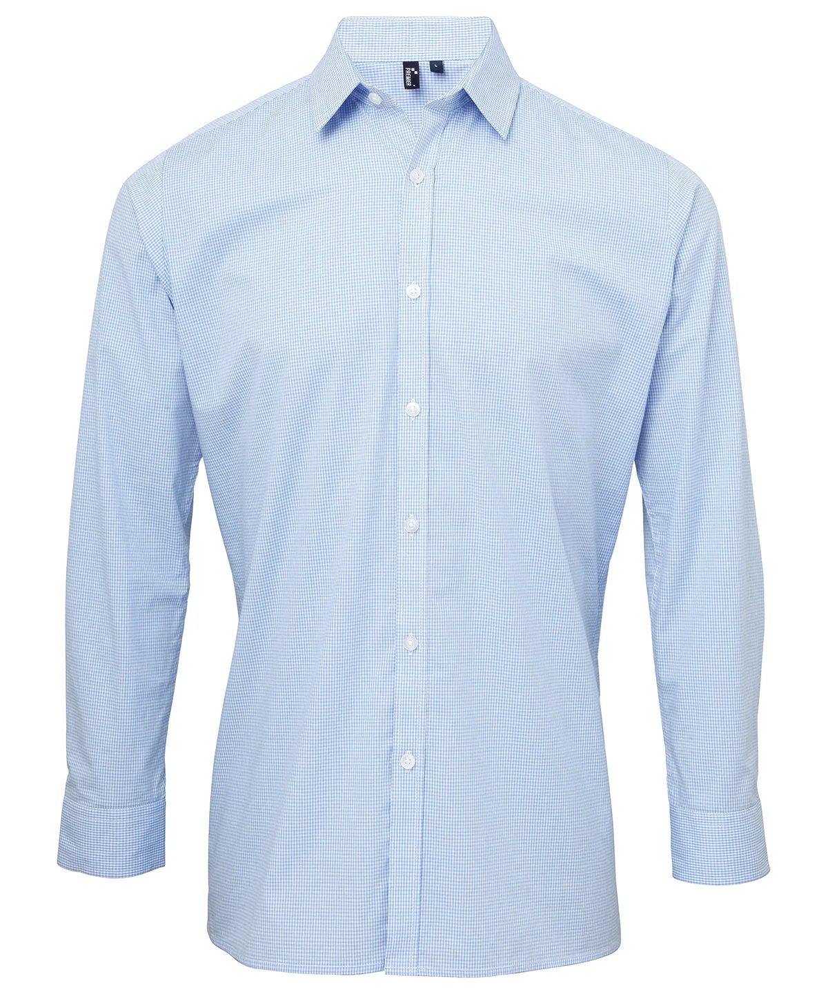 Light Blue/White - Microcheck (Gingham) long sleeve cotton shirt