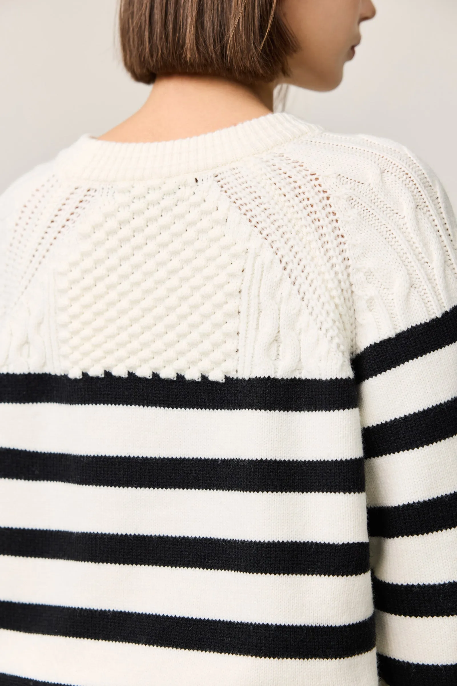 LILY Black & White Striped Crewneck Sweater