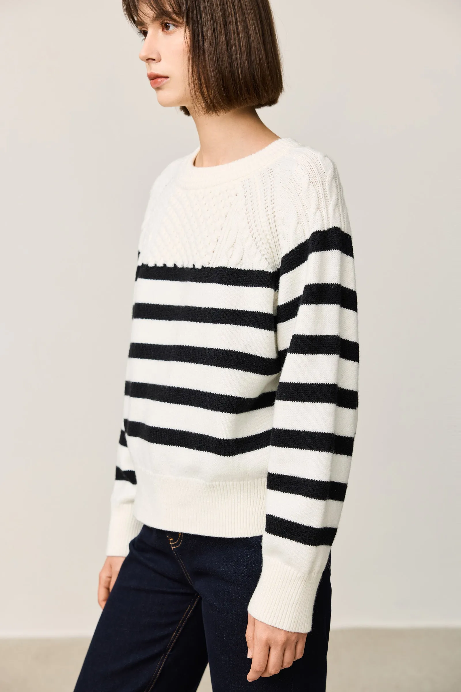 LILY Black & White Striped Crewneck Sweater