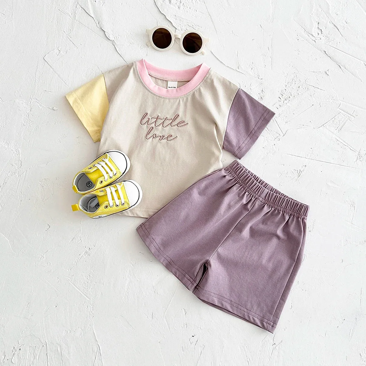 'Little Love' Color-Block  Short Sleeved Tee & Shorts Set