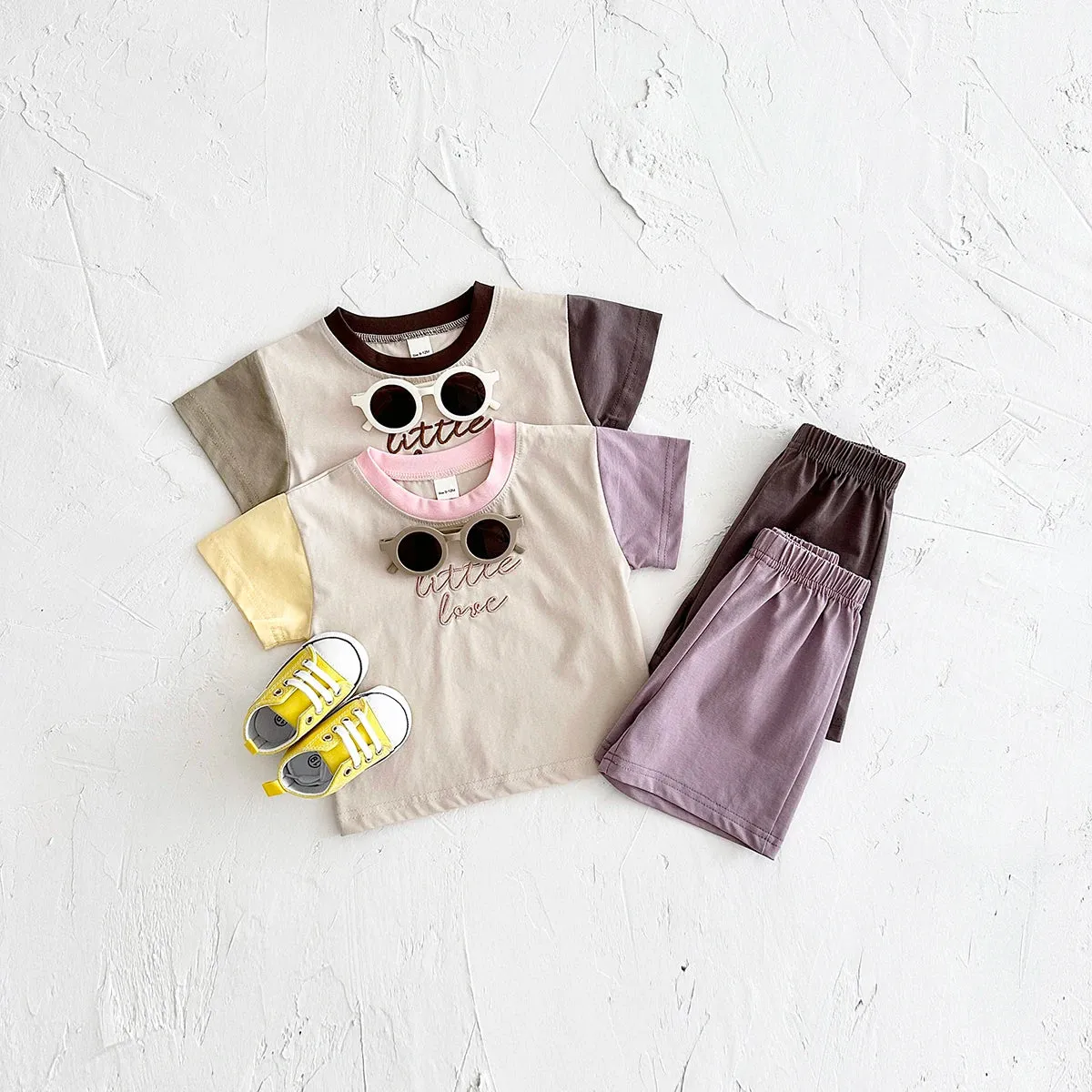 'Little Love' Color-Block  Short Sleeved Tee & Shorts Set